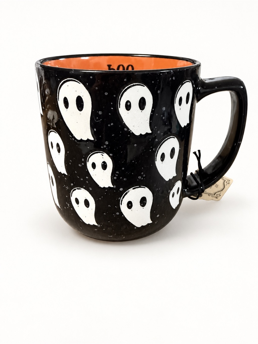 Ghost Pattern Ceramic Coffee Mug in Black and Orange